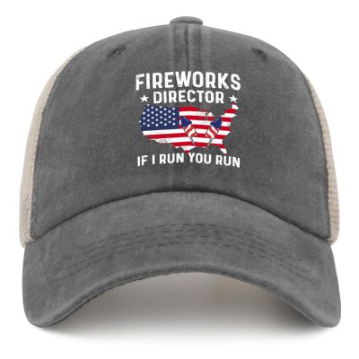BEIXBE Fireworks Director If I Run You Run Hat Trucker Hat Men Vintage Mesh Hats for Summer Gray