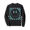 Cute Blue Checkered Smile Face Peace Smiling Happy Face Boy Sweatshirt, Adult Unisex, Black, Large view 1