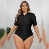 IMEKIS Plus Size Rash Guard for Women: Bathing Suit Modest One Piece Rashguard Swimsuit Boyleg Unitard UV Protection Swimwear Surfing Athletic Wetsuit Swim Body Suits Black 16 view 2