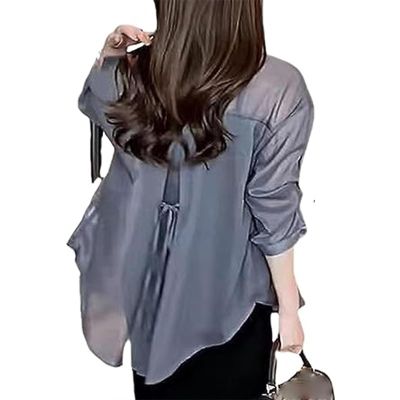 MASKSUN Summer Sunscreen Chiffon Shirt, Women's Long Sleeve Sunscreen Shirt, Lightweight Sunscreen UV Blocking Shirts (Gray,XL), X-Large