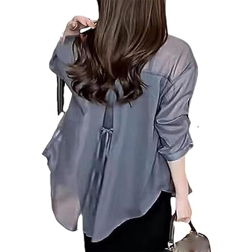 MASKSUN Summer Sunscreen Chiffon Shirt, Women's Long Sleeve Sunscreen Shirt, Lightweight Sunscreen UV Blocking Shirts (Gray,XL), X-Large