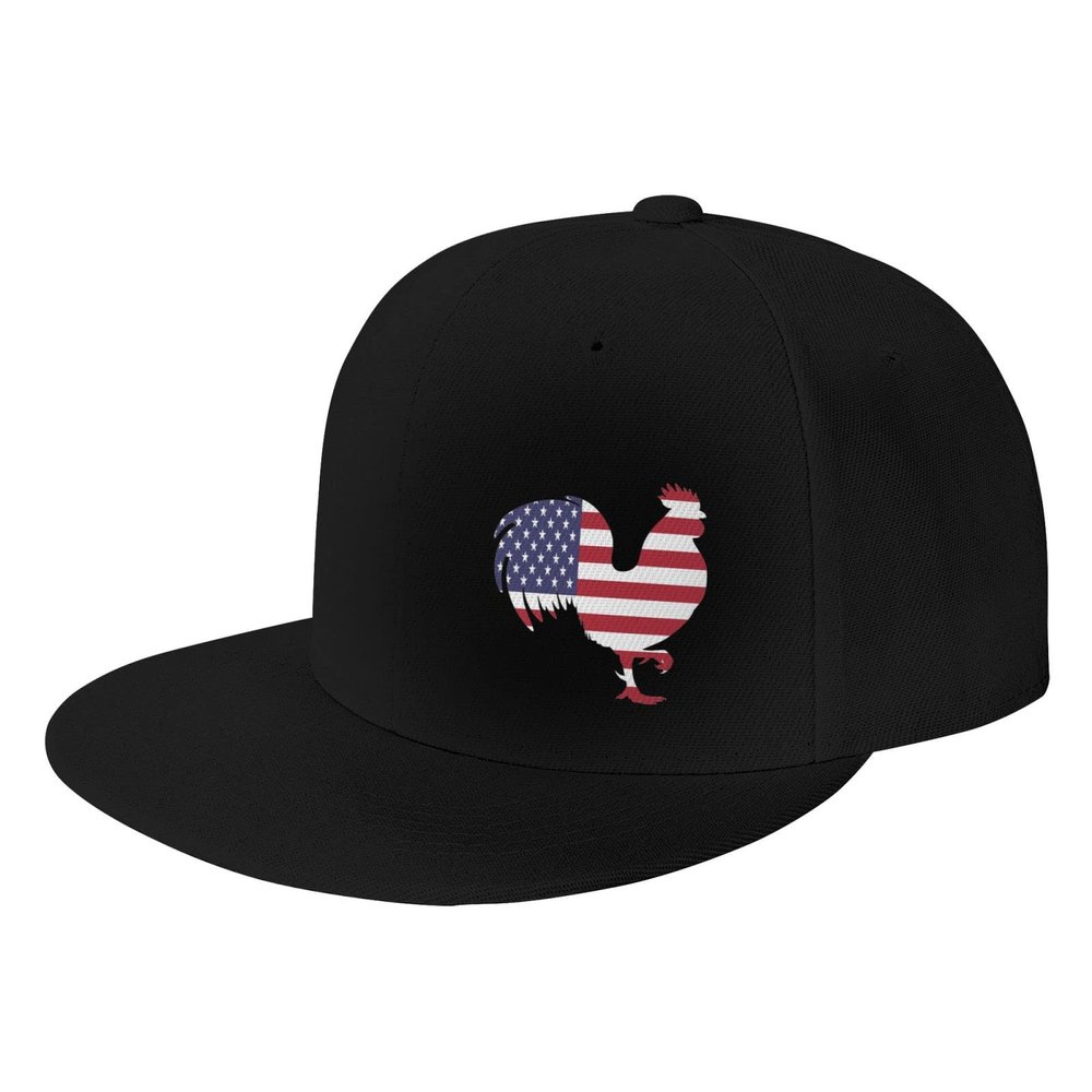 Joisbs American Flag Chicken Rooster Classic Unisex Sun Hat with Flat Brim - Adjustable and Stylish for Outdoor Adventures! Black