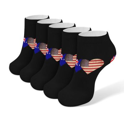 Australian and USA Flag 5 Pair Low Cut Ankle Socks No Show Athletic Running Short Socks for Men Women