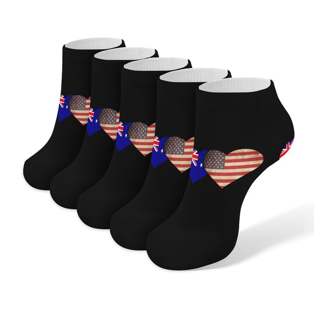 Australian and USA Flag 5 Pair Low Cut Ankle Socks No Show Athletic Running Short Socks for Men Women