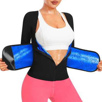 DYUAI Sauna Shirt for Women Sauna Suit for Women Waist Trainer Sauna Vest Zipper Workout Sweat Suit Long Sleeve Body Shaper(WBH6013-01-M)