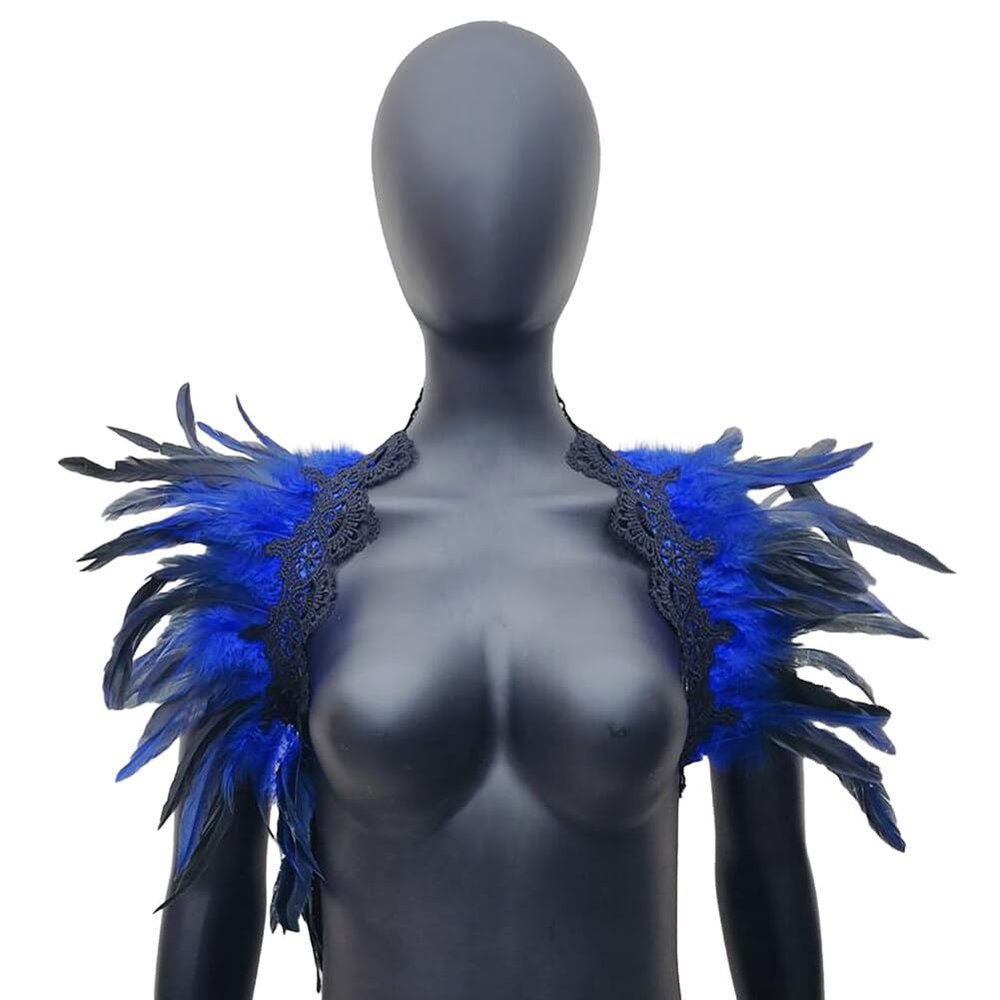 ihreesy Feather Cape Shawl,Women'S Feather Cape Feather Wrap Neck Feather Shrug Cape Shawls Accessories,Royal Blue