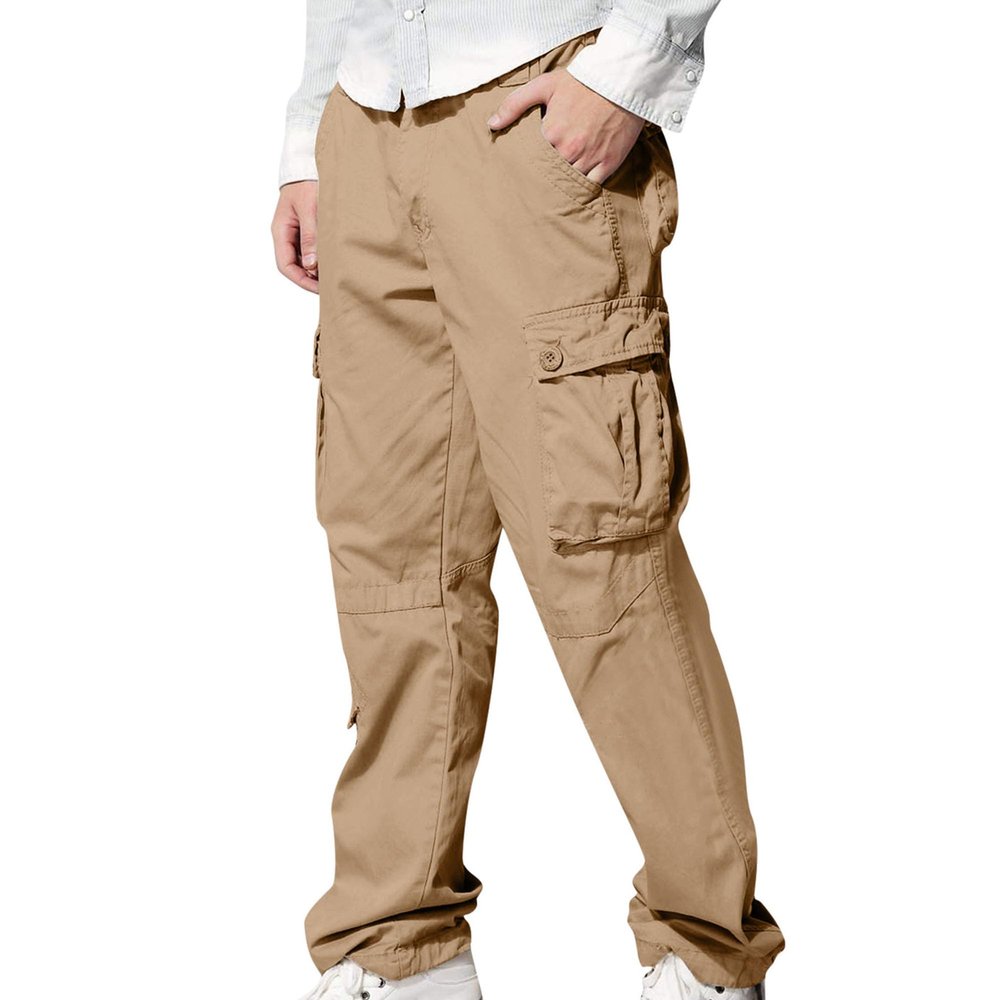 Maiyifu-GJ Casual Cargo Pants for Men Stretch Athletic Joggers Pants Sweatpants Workout Running Hiking Trousers with Pockets (Khaki,3X-Large)
