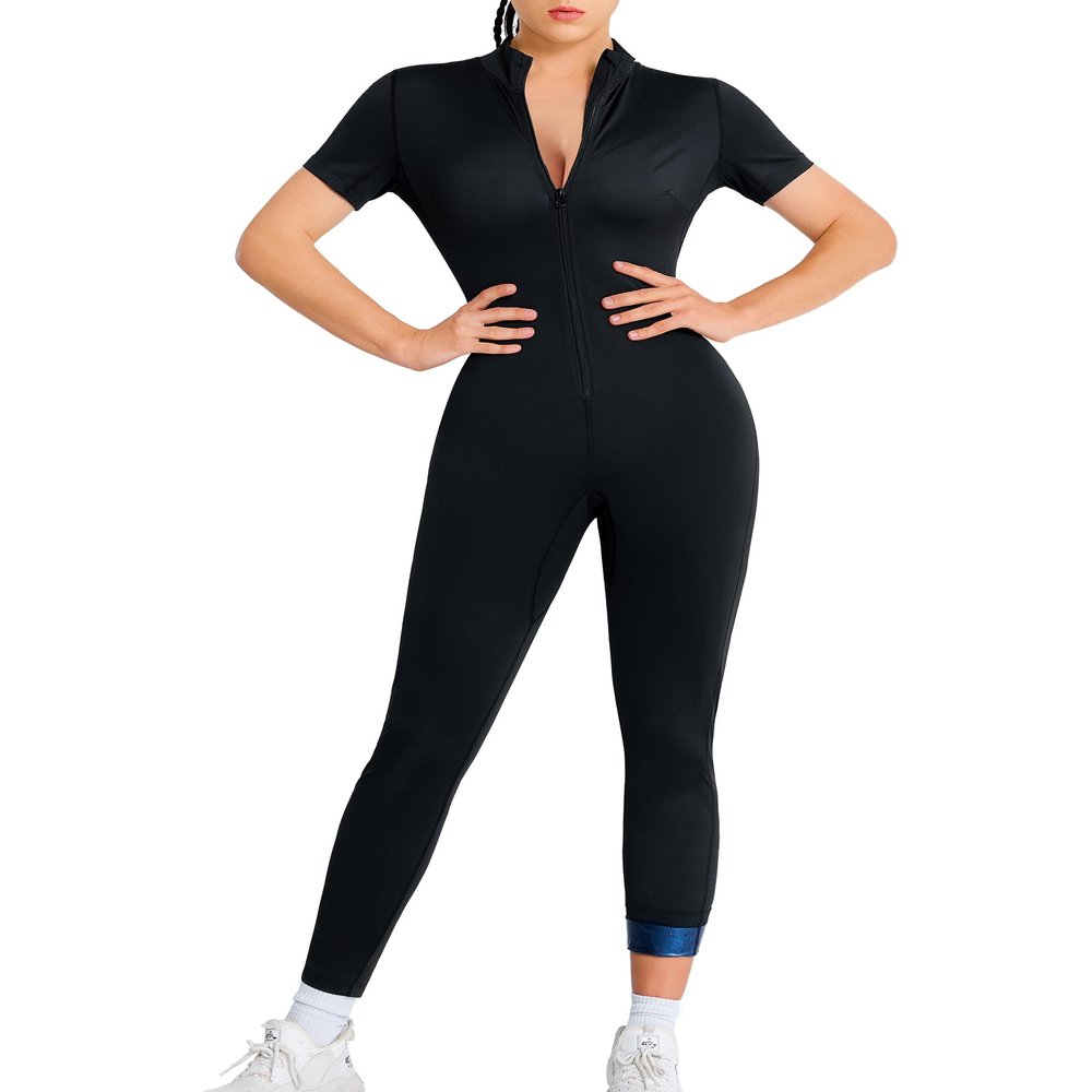 Junlan Sauna Suit for Women Full Body Sweat Jumpsuit(Blue,Large)