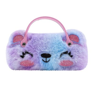 BOLLEY JOSS Girls Kids Eyeglass Case with Handle Cute Unicorn Sunglasses Case Holder Tie Dye Fluffy Plush Faux Fur Hard Shell