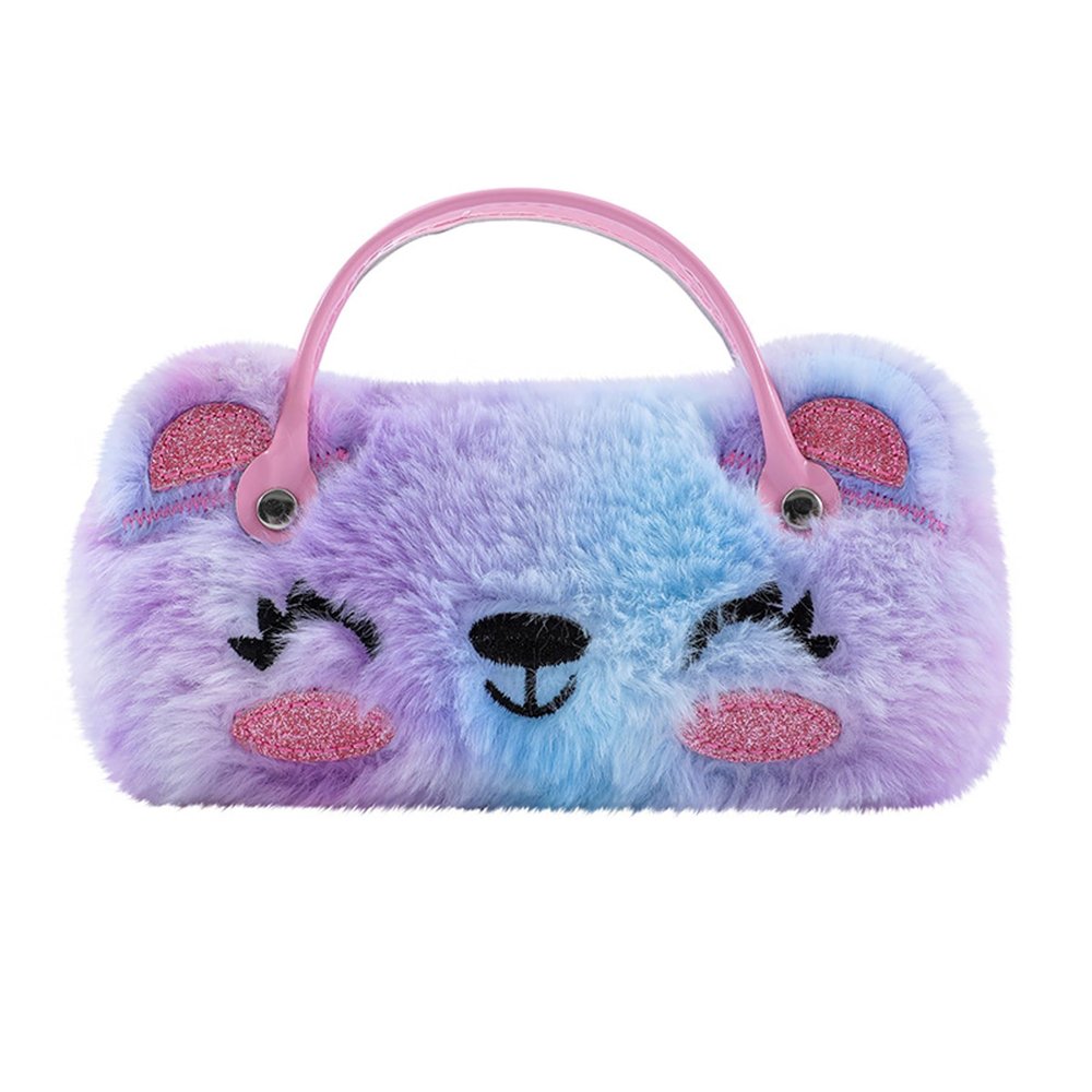 BOLLEY JOSS Girls Kids Eyeglass Case with Handle Cute Unicorn Sunglasses Case Holder Tie Dye Fluffy Plush Faux Fur Hard Shell
