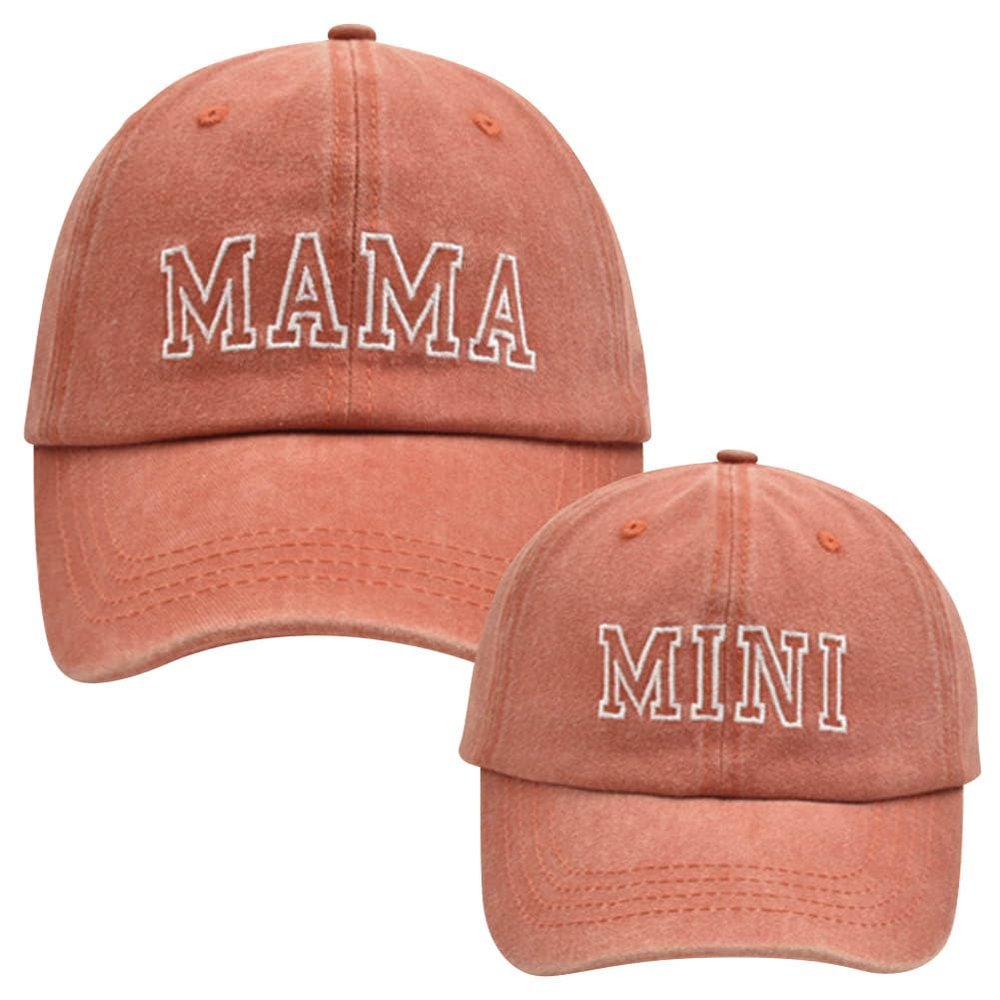 2Pcs Mama and Mini Matching Baseball Cap for Mother Baby Duaghter Son, 3D Embroidered Adjustable Washed Parent-Child Hat