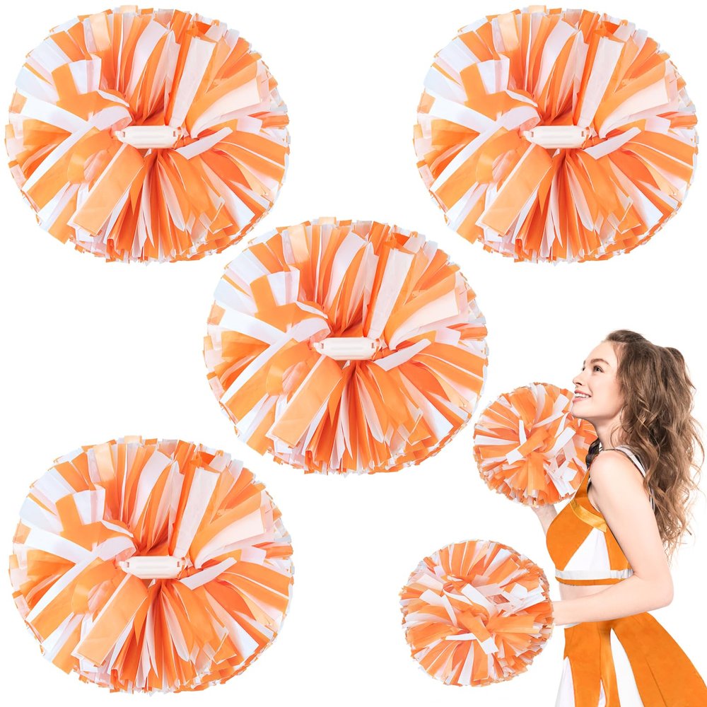 4Pcs Upgraded 12inch Metallic Cheerleading Pom Poms, HOLENGS Cheerleader Pompoms Cheer Poms for Kids Adults, Cheering Squad Pompoms for School Sports Games Dance Party (Orange and White)
