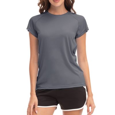 MEETWEE Women Rash Guard Short Sleeve T-Shirts Quick Dry Swim Shirt UPF 50+ UV Sun Protection Lightweight Workout Swim Top Gray