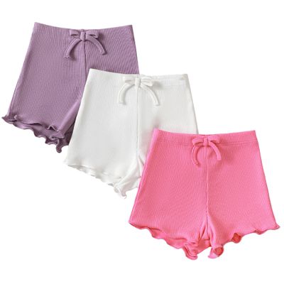 SOBOWO Baby Girl White Shorts Toddler Girl Shorts Ribbed 3 Pack Baby Girls Solid Soft Elastic Waist Casual Playing Summer Short Pants(Rose/Purple/White, 9-12 Months)