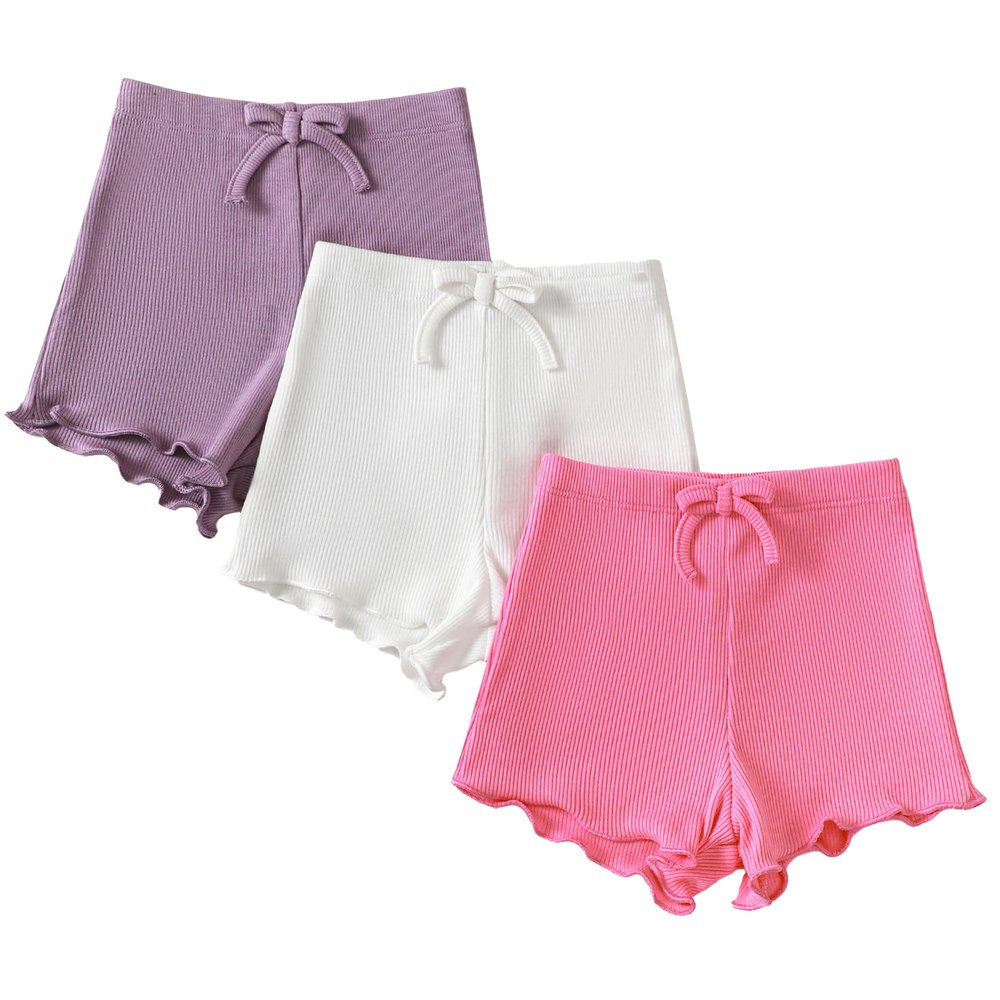 SOBOWO Baby Girl White Shorts Toddler Girl Shorts Ribbed 3 Pack Baby Girls Solid Soft Elastic Waist Casual Playing Summer Short Pants(Rose/Purple/White, 9-12 Months)