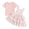 Shejingb Toddler Baby Girl Summer Clothes Kids Short Sleeve Solid T-Shirt Ruffle Daisy Skirts Overalls Dress Outfit 18M-6T (Daisy Flower Pink, 4-5 Years) view 1
