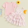 Shejingb Toddler Baby Girl Summer Clothes Kids Short Sleeve Solid T-Shirt Ruffle Daisy Skirts Overalls Dress Outfit 18M-6T (Daisy Flower Pink, 4-5 Years) view 2