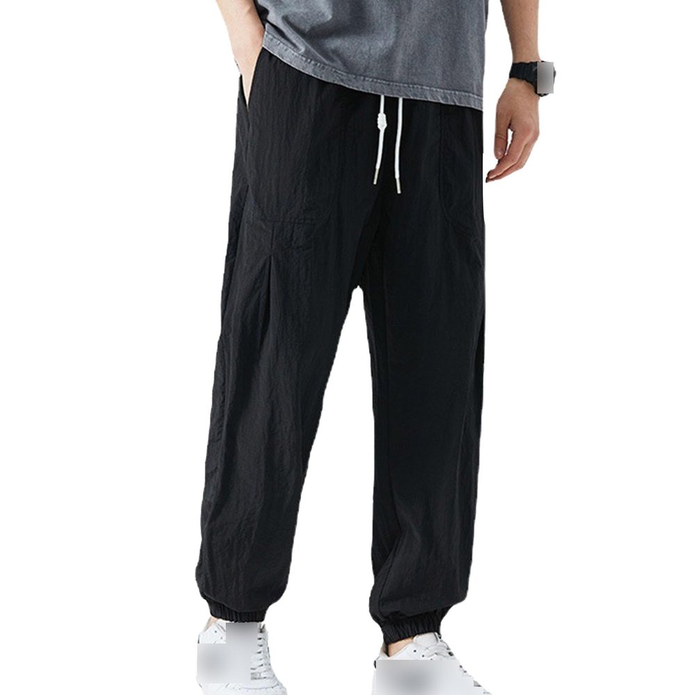 Maiyifu-GJ Men's Linen Cotton Joggers Pants Casual Lightweight Elastic Waist Sweatpants Running Workout Athletic Trousers (Black,Large)