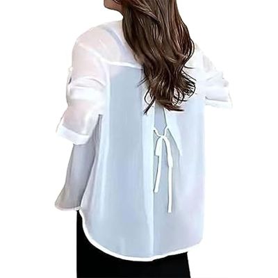 MASKSUN Summer Sunscreen Chiffon Shirt, Women's Long Sleeve Sunscreen Shirt, Lightweight Sunscreen UV Blocking Shirts (White,Small)