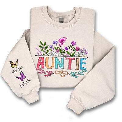 Love Signal Personalized Wildflower Auntie Sweatshirt - Custom T-Shirt With Kids Name, Gifts for Auntie, Mother's Day Shirt