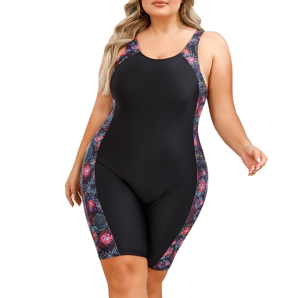 IMEKIS Plus Size Rash Guard for Women: Bathing Suit Modest One Piece Rashguard Swimsuit Boyleg Unitard UV Protection Swimwear Surfing Athletic Wetsuit Swim Body Suits Pink Firework 14