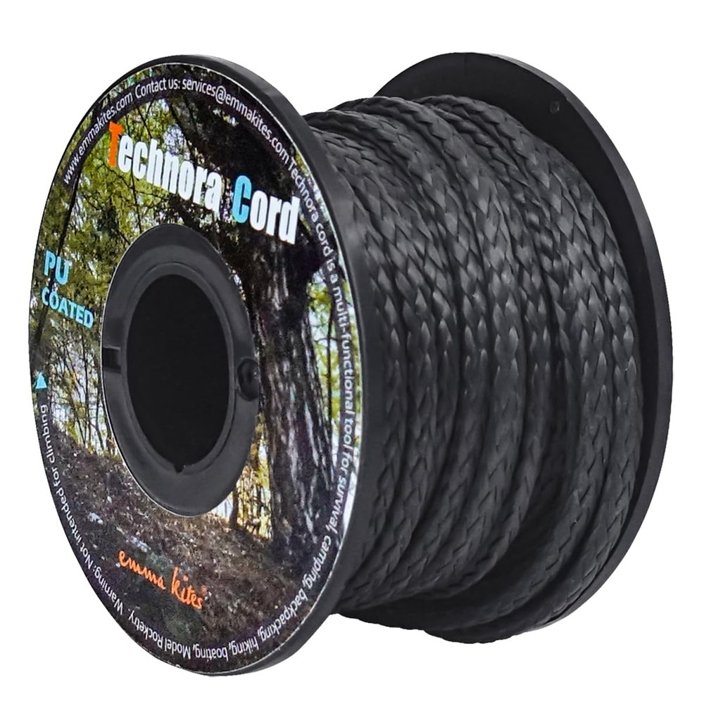emma kites Black Technora Braided Cord 0.7mm PU Coating Abrasion Flame Resistant, Snare Line Tough Tactical Survival Assist Cord Model Rocket Paracord 150Lb 30Ft