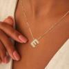 18K Bubble Letter Necklace Gold for Women, Chunky Gold Necklace Rhinestone Initial Necklaces as Christmas Birthday Gifts Charm Puff Name Pendant Alphabet Necklaces Non Tarnish Gold Plated Jewelry view 3