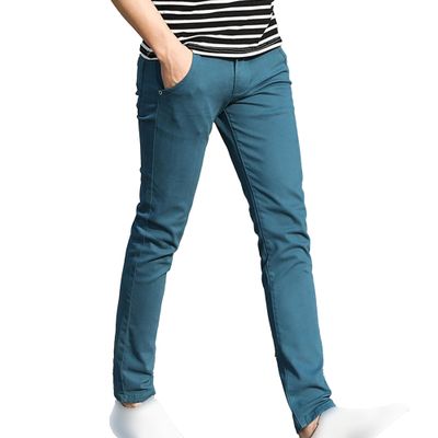 JEsilunmaMY Men's Slim Fit Straight Leg Pants Stretch Cotton Summer Casual Pants Solid Color Lounge Trousers with Pockets (Blue,30)