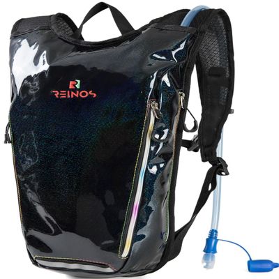 Hydration Backpack Pack with 2L Water Bladder Rave Essentials Lightweight Bag for Hiking, Running Vest, Music Festival for Men Women (Black)