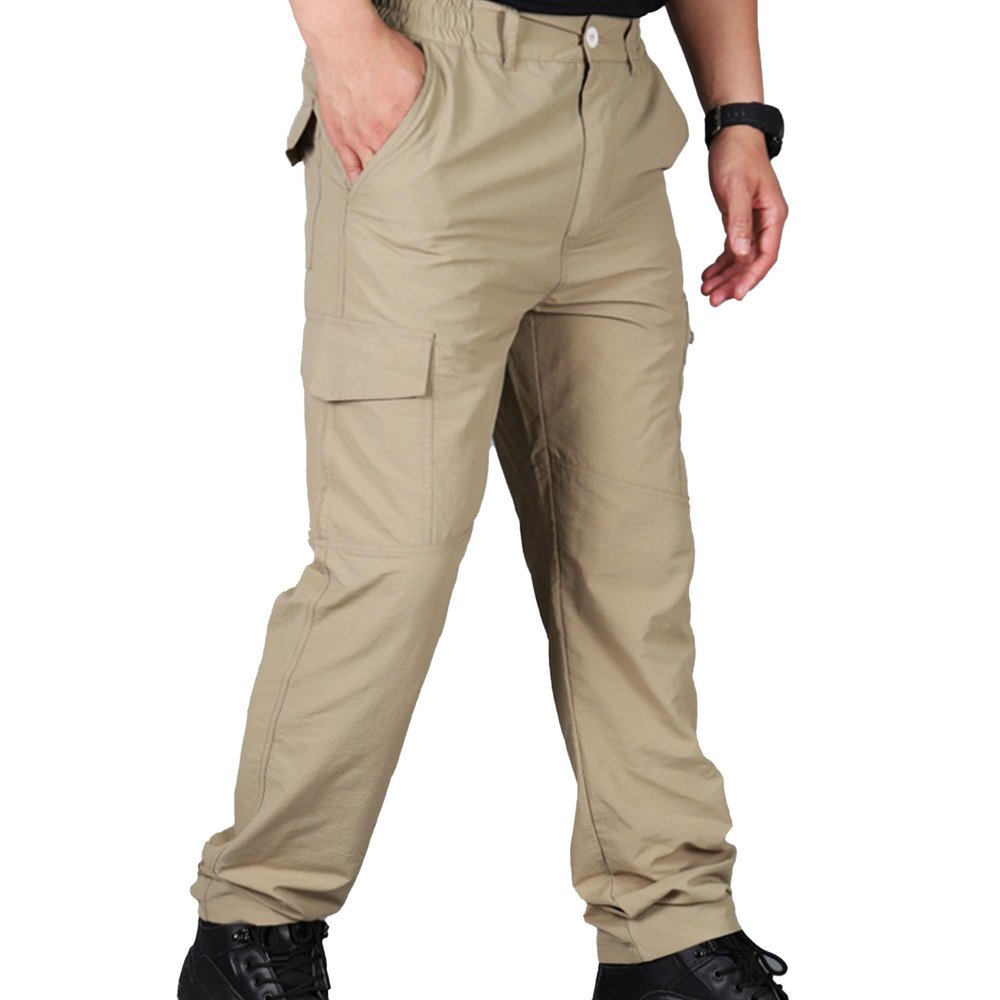 Mens Water Resistant Outdoor Tactical Pants Lightweight Cotton Work Hiking Pants Military Combat Cargo Trousers (Khaki,Large)