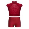 JanJean Kids Girls 2 Piece Ballet Dance Outfits Shiny Top with Booty Shorts Gymnastics Leotard Dance Tracksuit Burgundy A 6 Years view 1