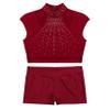 JanJean Kids Girls 2 Piece Ballet Dance Outfits Shiny Top with Booty Shorts Gymnastics Leotard Dance Tracksuit Burgundy A 6 Years view 3