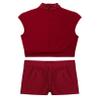JanJean Kids Girls 2 Piece Ballet Dance Outfits Shiny Top with Booty Shorts Gymnastics Leotard Dance Tracksuit Burgundy A 6 Years view 4
