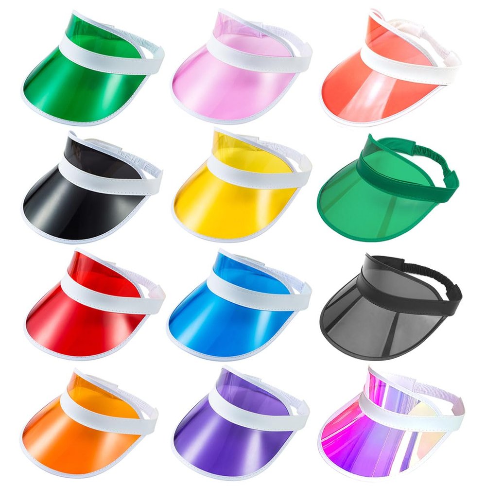 12 Pack Women Sun Visors Hat UV Protection Cute Candy Clear Outdoor Beach Sports Golf Party Cap (Mixed Color C-12pcs)