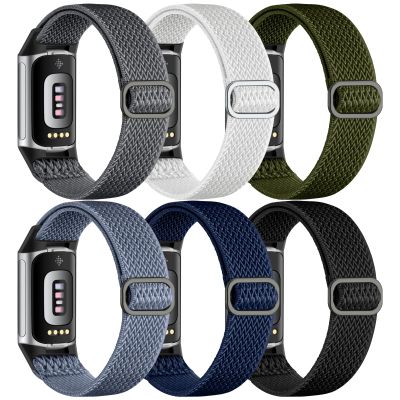 Maledan Compatible with Fitbit Charge 5 Bands/Fitbit Charge 6 Bands Men Women, Soft Adjustable Elastic Nylon Waven Strap Replacement Band for Fitbit Charge 6/Fitbit Charge 5 Fitness Tracker, 6 Pack