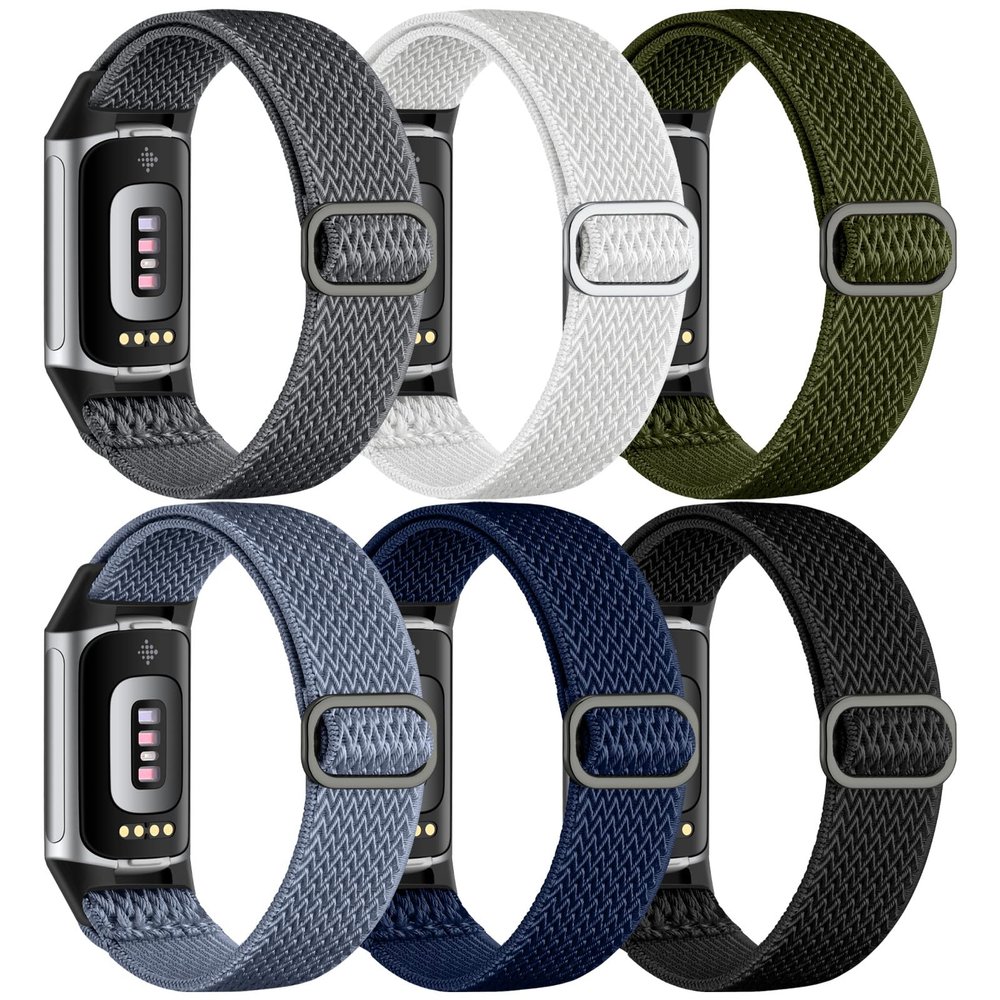 Maledan Compatible with Fitbit Charge 5 Bands/Fitbit Charge 6 Bands Men Women, Soft Adjustable Elastic Nylon Waven Strap Replacement Band for Fitbit Charge 6/Fitbit Charge 5 Fitness Tracker, 6 Pack