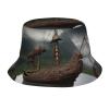 Unisex Vikings Boat Print Bucket Hat,Summer Beach Sun Hat,Foldable Fishing Hat for Men Women Teens view 1