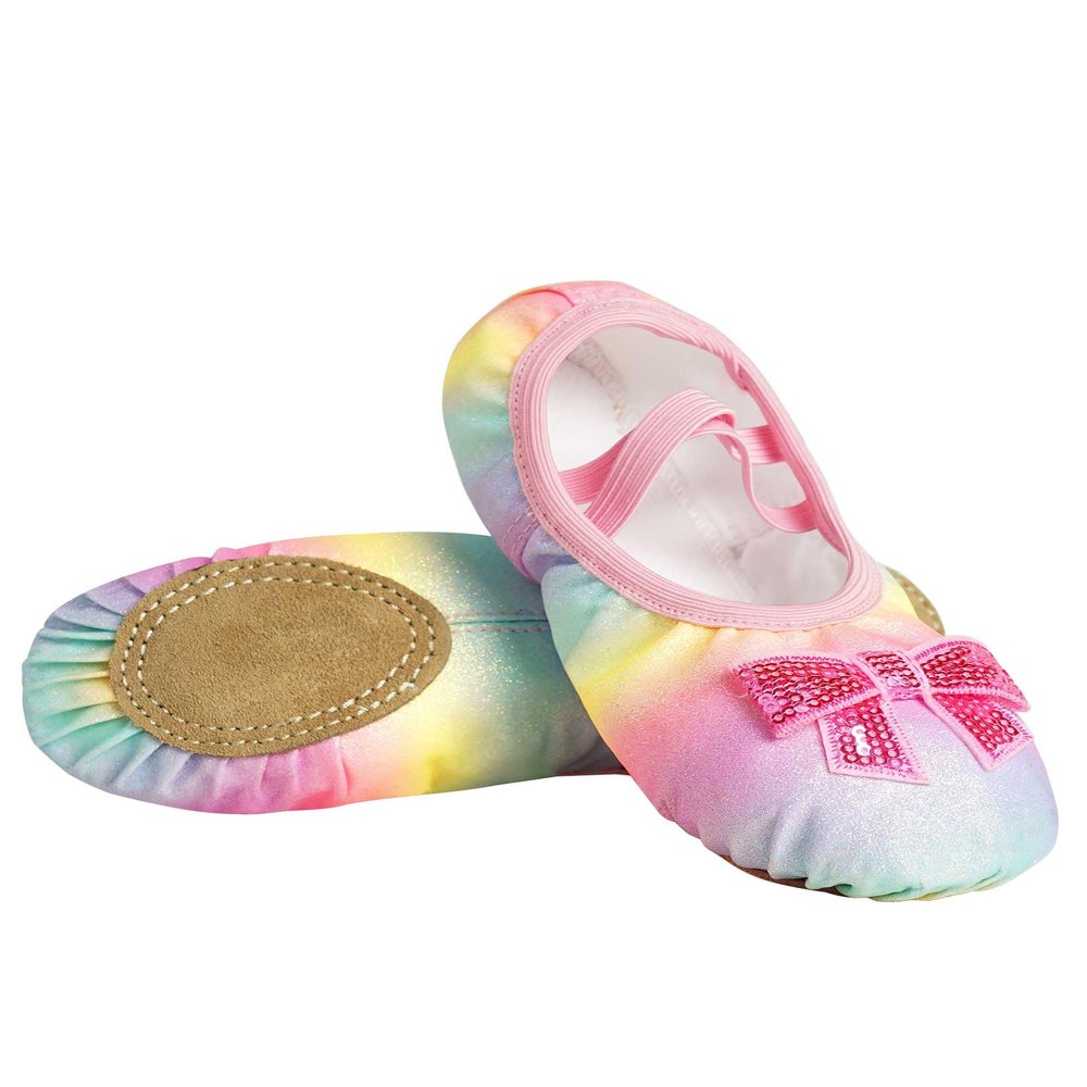 Girls Rainbow Glitter Ballet Shoes Kids Cute Shiny Bowknot Dance Shoes