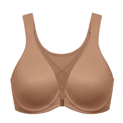DELIMIRA Women's Front Closure Bras Posture Full Coverage Plus Size Underwire Unlined Back Support Plunge Seamless Bra B-H Cups Gravel Beige 40D