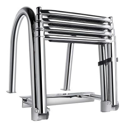 Dock Swim Step Ladder Polished Stainless Steel Pontoon Boat Ladder 4 Steps Fold Up, Floating Dock/Skiff/Inboard Boarding Ladders with Handrails, Slip-Proof Tread