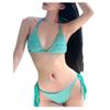 Bestgift Bikini Bikini Drawstring Gathered Skinny Swimming Costume Water Blue L view 1
