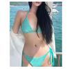 Bestgift Bikini Bikini Drawstring Gathered Skinny Swimming Costume Water Blue L view 2