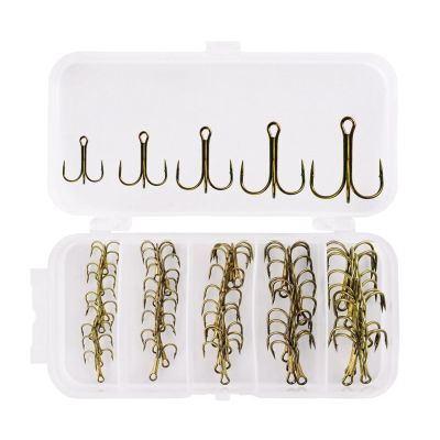 Fishing Hooks 120/50pcs High Carbon Steel Treble Fishing Hooks Blank Hard Lure Round Bent Triple Artificial Lure Fishhooks Set with Box Fishing Tool Kit Fishing Supplies (Size : 50pcs Tea Hook)