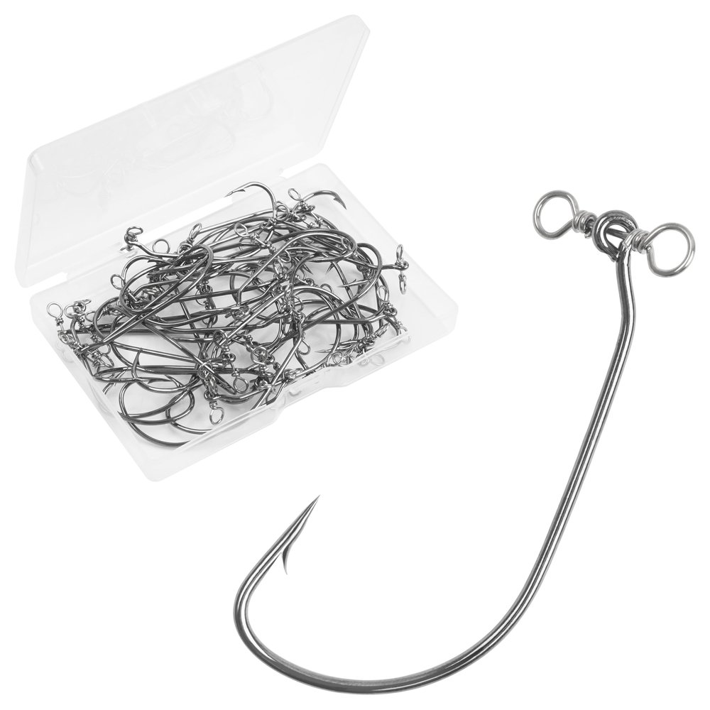 Drop Shot Fishing Hooks, 40pcs in-line Drop Shot Rig Hooks and Swivel Soft Plastic Worm Hooks High Carbon Steel Fishing Hooks for Bass, Perch Fishing Size 2/0, 3/0, 4/0 (3/0-40pcs)