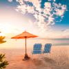 amopacorp 2pcs Steel Tube Webbed Folding Beach Chair Blue & White Strip with Gray Arms for Relax Camping, Sports, and Beach Outdoor Activity view 2