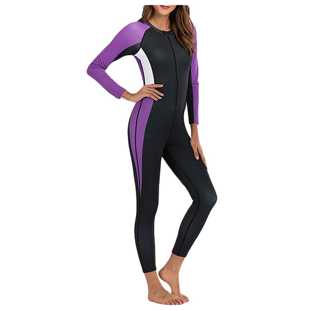 Bestgift Wetsuit Women's Long Sleeve Without Chest Pad One-Piece Slim Surfing Purple 2 M