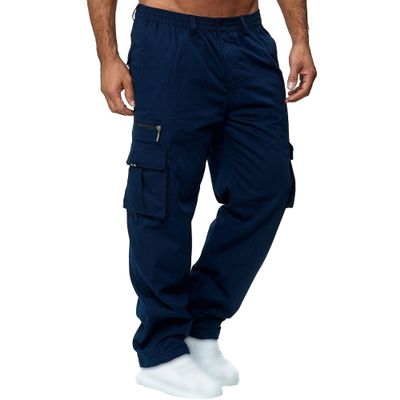 JEsilunmaMY Mens Multi Pockets Outdoor Cargo Pant Lightweight Tactical Athletic Hiking Pants Casual Cotton Jogger Sweatpants (Blue,Large)