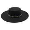 10CM Wide Brim Fedora Hat Classic Wool Felt Hats with Belt Panama Hat Black Formal Dress Hat view 2