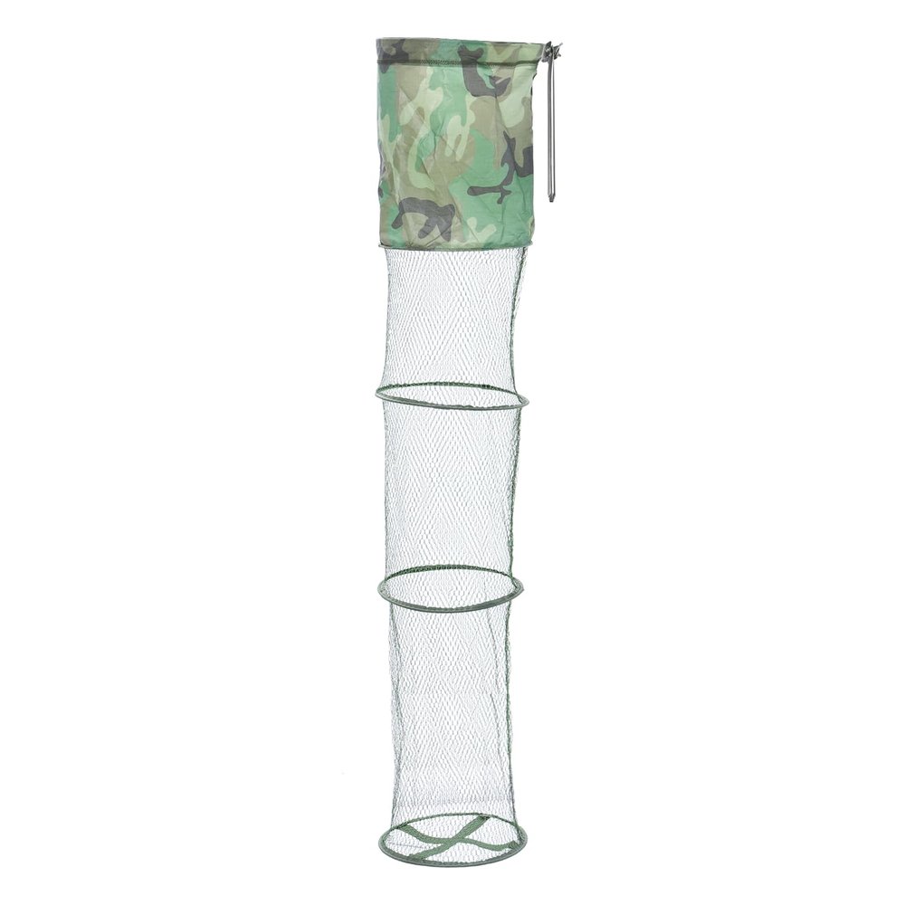 PATIKIL 59"x10" Fishing Cage Basket, Collapsible Fishing Bait Mesh Nylon Fish Keeping Net with Anchor Bolt for Bait Storage Crayfish Minnows Shrimps