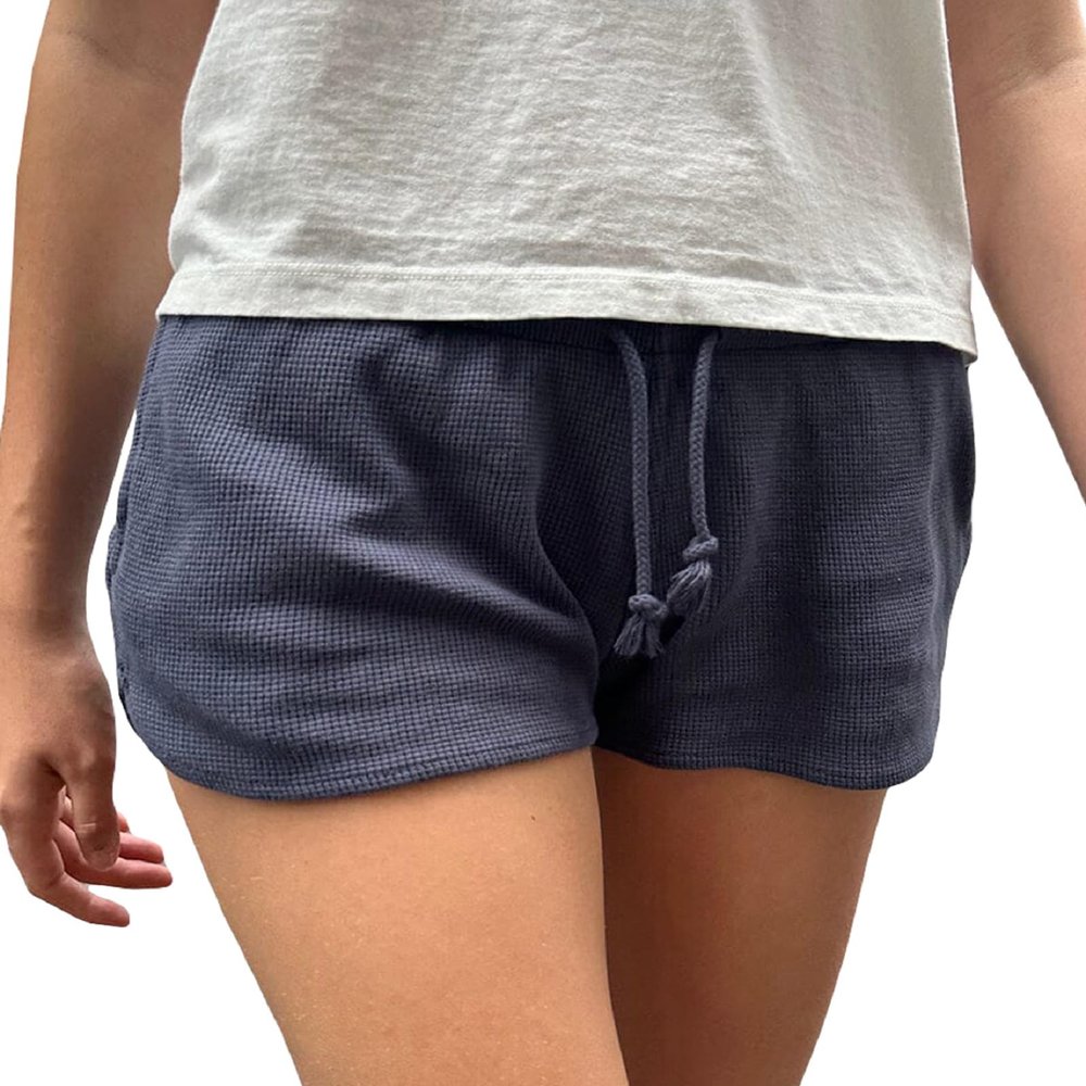 Women Drawstring Waist Sweat Shorts Casual Loose Wide Leg Workout Shorts Y2k Low Rise Athletic Lounge Shorts (Dark Blue, M)